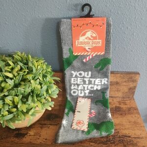 Jurassic Park mens crew socks NWT 1 pair Christmas size 6.5-12 universal world